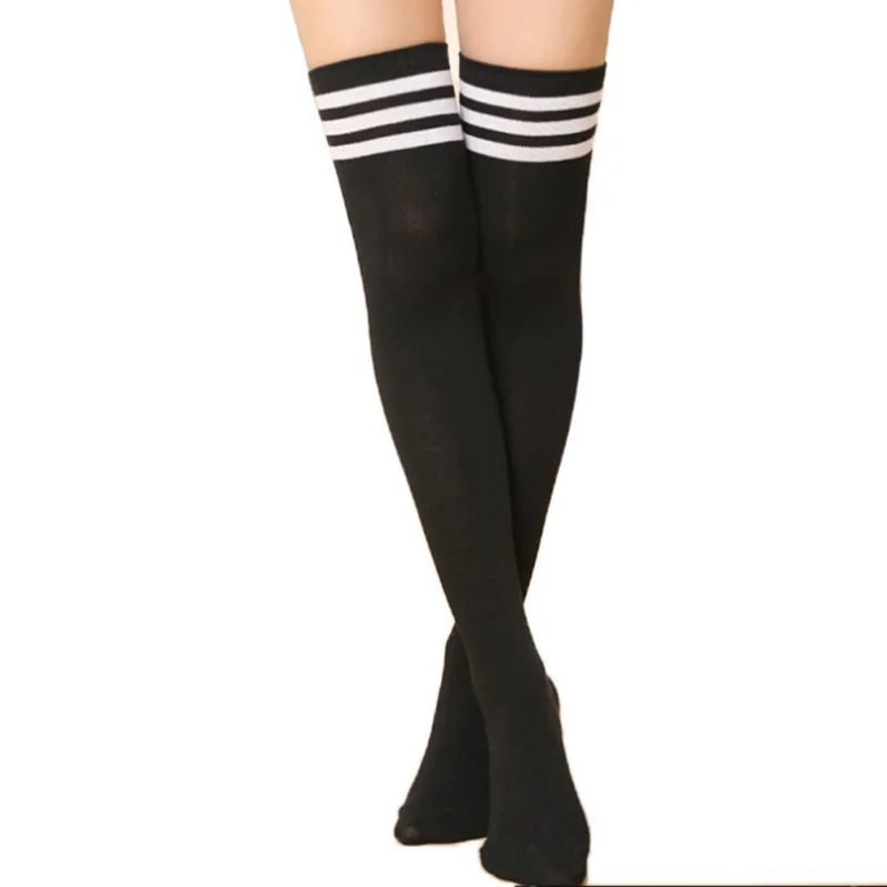 Autumn Women Thigh High Sexy Cotton Socks Striped Over Knee Girl Lady Sock 4 Colors
