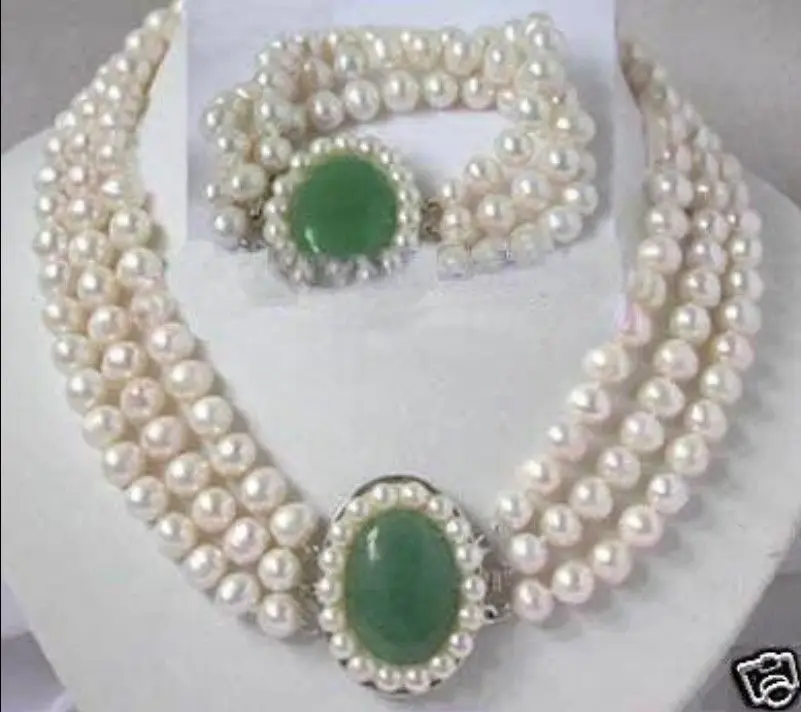 

shipping Charming white pearl jade clasp necklace bracelet jewelry sets new