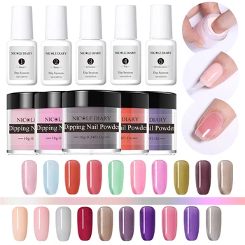 

NICOLE DIARY 4Pcs/set Jelly Dip Nail Powder French Dipping System Kit Natural Dry Nail Glitter Chrome Dust Top Base Liquid