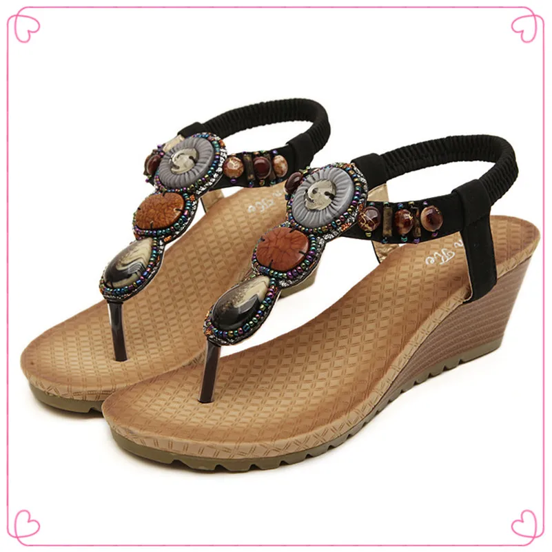 

Bohemia Flip Flops Beach Rhinestone Women's Sandals Slip On Wedges Shoes Women High Heel 2017 Gladiator Summer Women Shoes Pumps