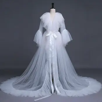 

Sexy Women Lingerie Lace Sheer Mesh Tulle Perspective V neck layered Ruffles Maxi Floor Long Bath Robe Gown Sleepwear Dresses