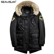 Seauslim модная куртка Для мужчин Толстая длинная парка Теплая зимняя кофта Толстовки с Мех животных мульти-карман ветровка Для мужчин пальто lq-dswp-18