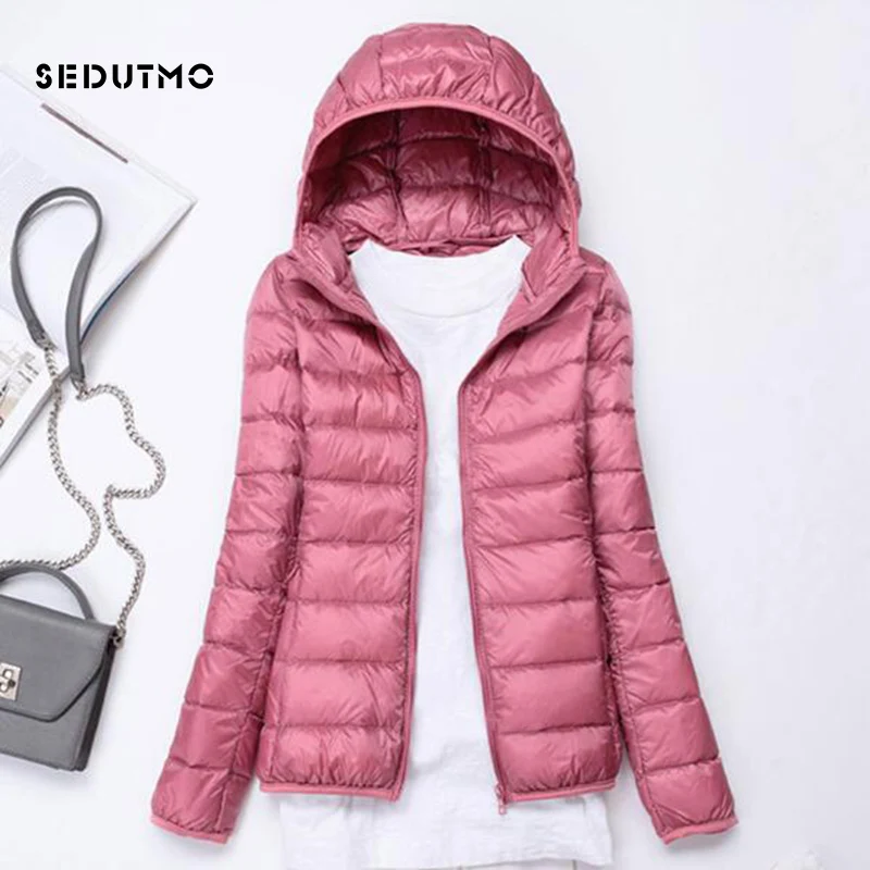 

SEDUTMO Spring Ultra Light Duck Down Jackets Women Winter Plus Size 3XL Coat Hooded Short Slim Puffer Jacket ED229