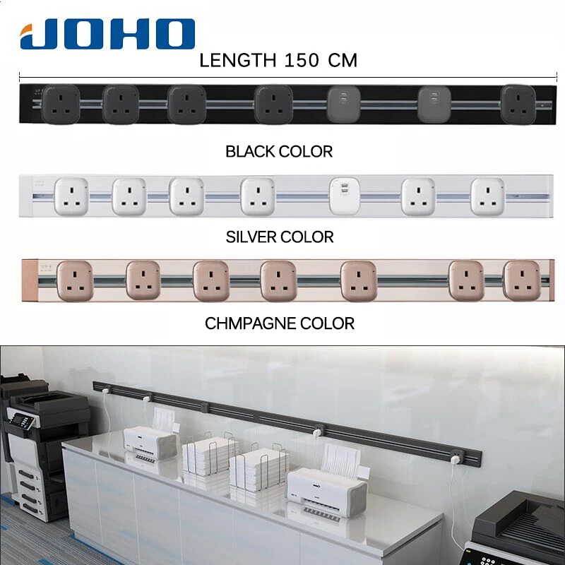 JOHO, 150 см, Socketbar, USB, настенная розетка, вилка, серебристый, черный, белый, шампань, ЕС, розетка, розетка, панель, 8000 Вт, 250 В