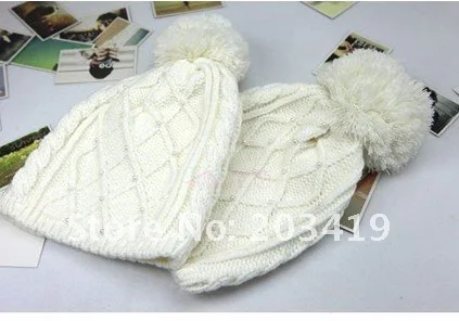 

Women Knitting Wool hat Candy color ball Beanie Cap Autumn and Winter pearl Hat cn post