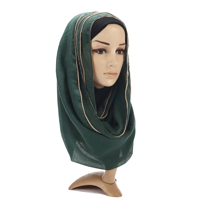 

LARRIVED 2019 New hijab scarf gold beads muslim cotton scarves chain plain wraps shawls maxi fashion headband scarves 180*70cm