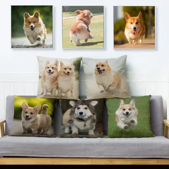 

Welsh Corgi Pembroke Cushion Cover Cute Animal Dog 45*45 Linen Pillow Case for Car Sofa Home Decor Pillowcase Pillow Cover