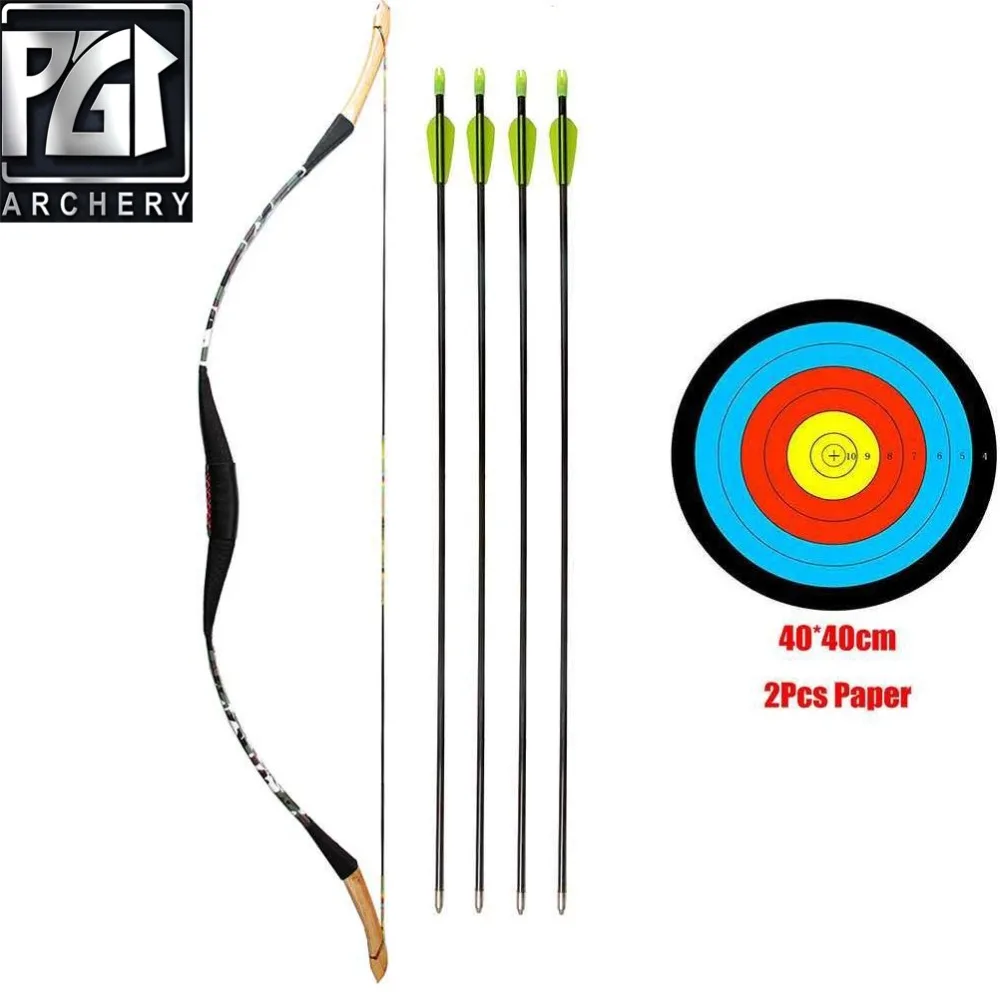 PG1ARCHERY для стрельбы из лука Longbow 4 стрелы ручной работы лошадиный лук для упражнений в охоте наведения камуфляж 25-40LBS