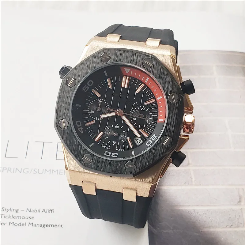 

43mm Brand Full-featured Bracelet Casual Quartz Watch Men's Rubber Belt Dress Watch Relogio Feminino Men's Watch Hot Sale