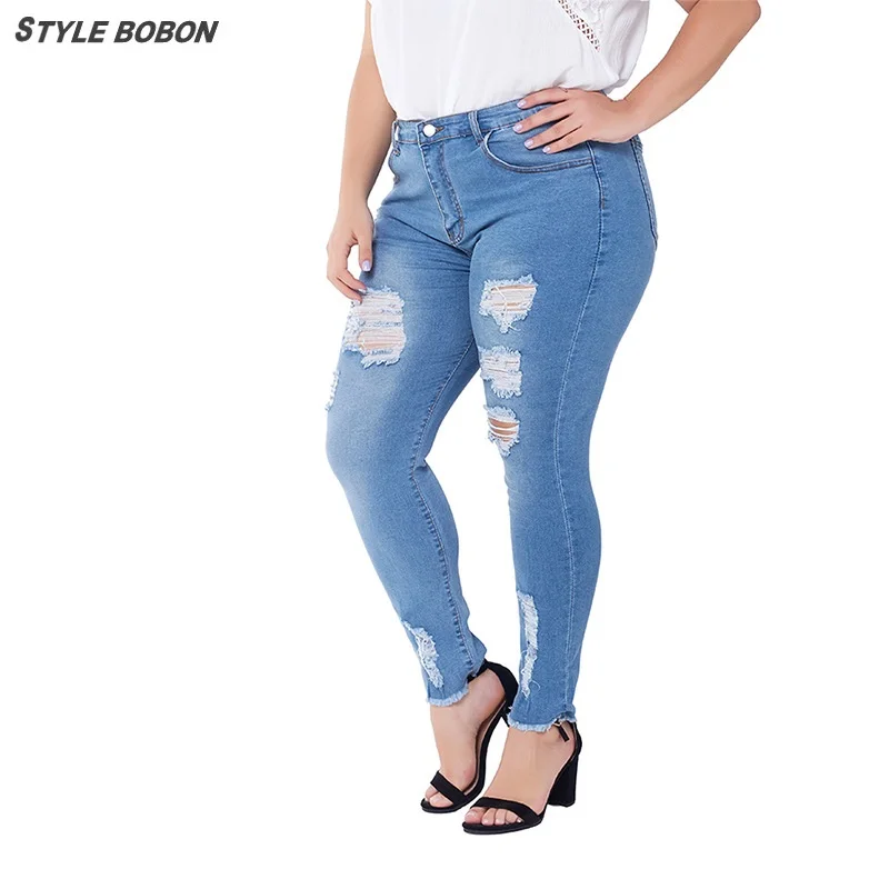 

stylebobon Plus Size Women Jeans Pancil Pants Woman Mom High Waist Skinny Ripped Denim Jeans Casual Stretch Jean Trousers Femme