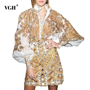 

VGH Vintage Embroidery Women's Shirt Stand Collar Lantern Long Sleeve Button Blouse Top Female Fashion New Tide 2020 Summer