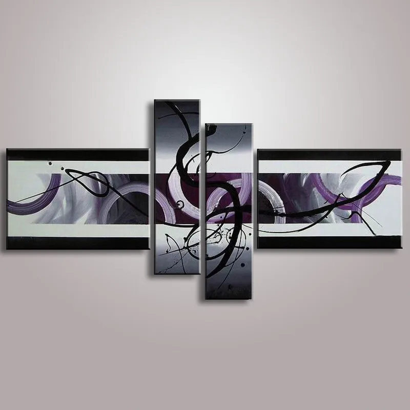 

Handmade Acrylic Paintings 4 Piece Pictures Handpainted Abstract Graffiti Lines Oil Painting on Canvas Large Home Wall Art Decor