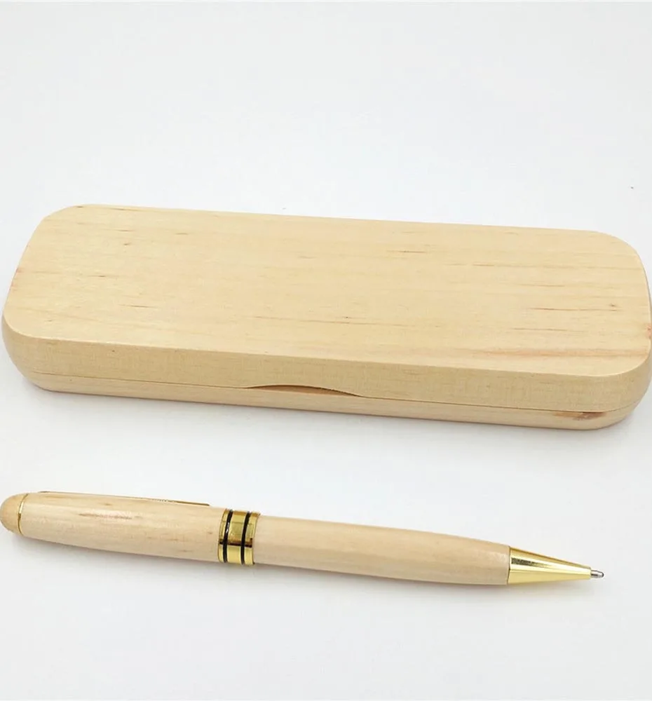 Один набор ручка с пеналом чехол из натурального клена деревянная палочка коробка для хранения 0,5 мм черные чернила Заправка подарок офисные школьные принадлежности