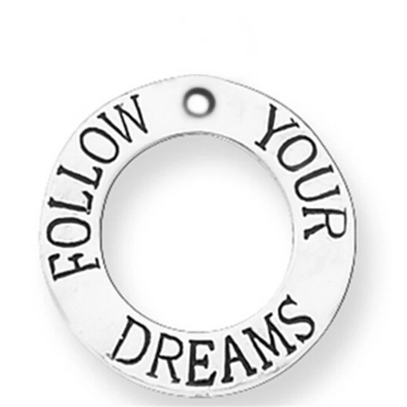Follow Your Dreams Message Rings Charms With Double Jump Ring Lots 100