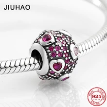 Модные 925 пробы серебряные темно-розовые бусины в форме сердца CZ подходят к оригинальному браслету Pandora для изготовления ювелирных изделий