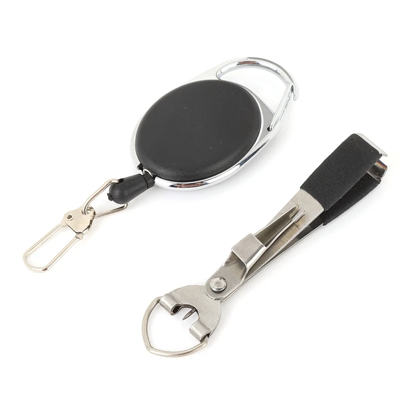 

3-in-1 Fishing Knot Tying Tool Nail Knotter Line Cutter Pliers Metal Multi-tool Retractable Keychain Outdoor Tools