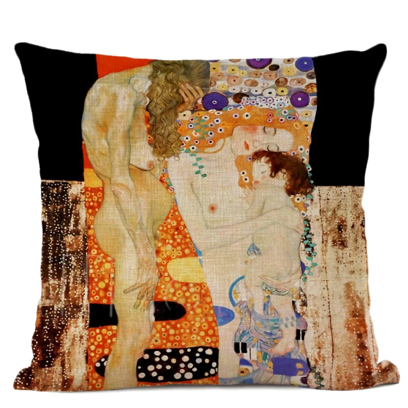 Льняная наволочка для подушки Gustav Klimt The Kiss в стиле ретро, декоративная наволочка с масляными рисунками, наволочка для домашнего декора