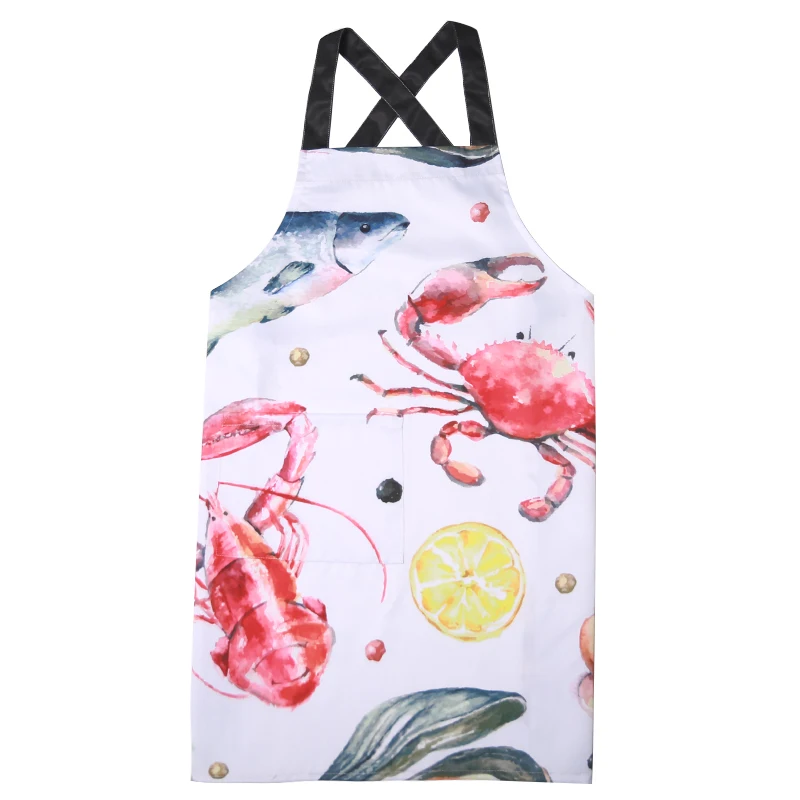 

Lobster Crab Fish Lemon Woman Kitchen Cooking Baking Restaurant Polyester Cotton Avental Tablier Cuisine Pinafore Apron BA009