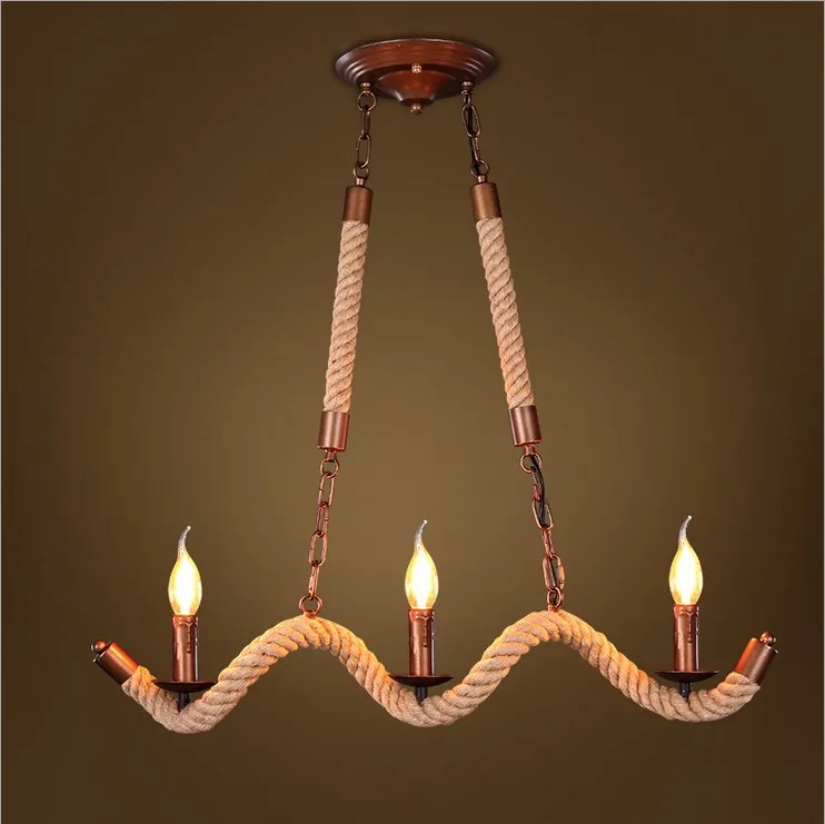 Nordic LOFT rural Scandinavian designer lamps extreme simplicity retro personality twisted hemp rope American rustic chandeliers