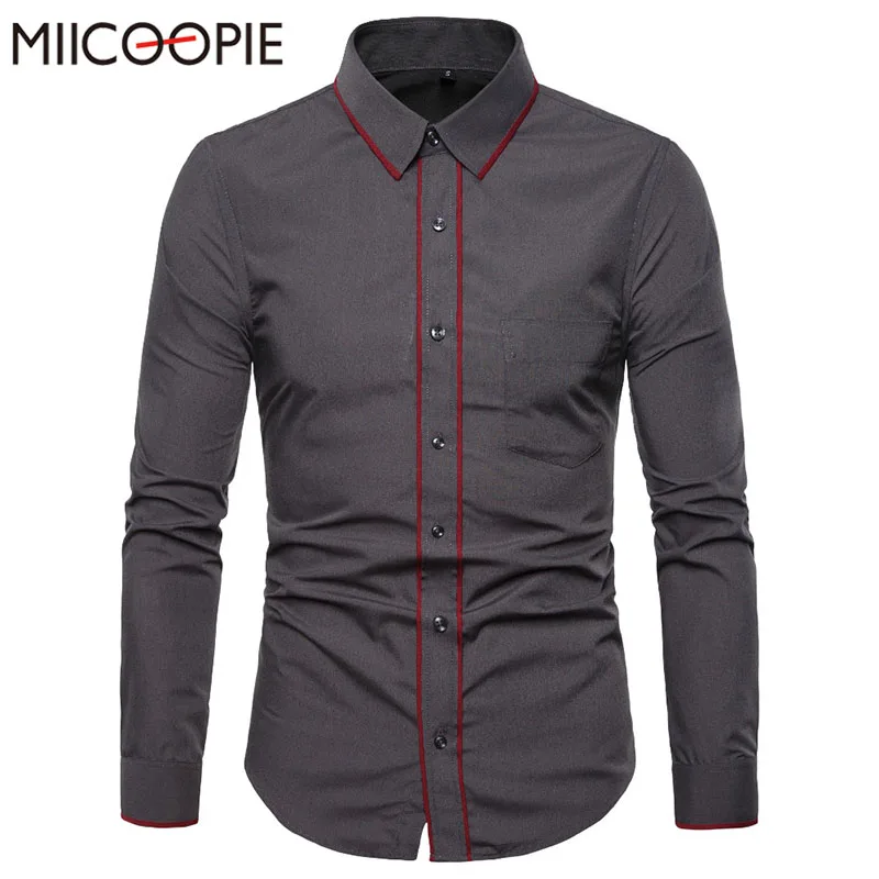 

2019 New Men's Solid Color Business Casual Spring Autumn Turn-down Collar Casual Long Sleeve Shirt Single Breasted Casual Shirt
