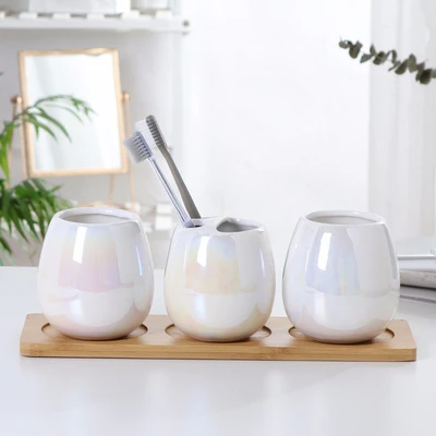 European minimalist ceramic wash cup 2/3 piece set Bathroom decoration Five-piece bathroom set Bathroom wash set - Цвет: a-3pcs