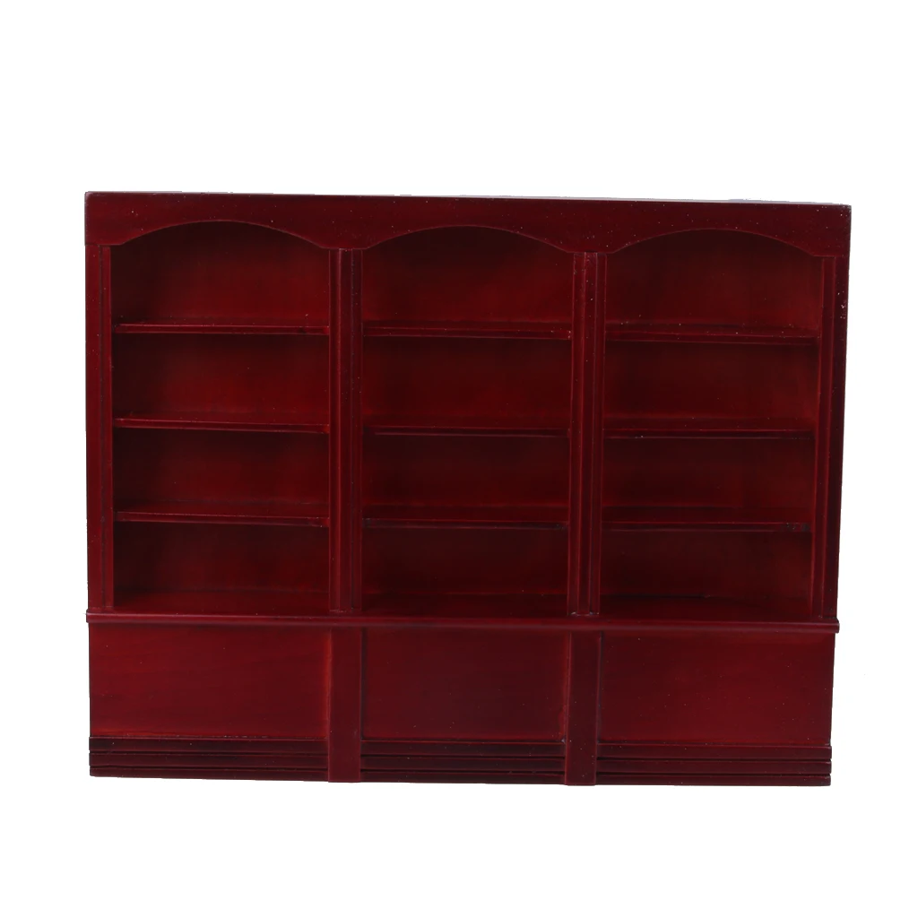 1:12 Doll House Miniatures Wooden Bookcase Bookshelf Study Supplies Study Room Decor - Dark Red