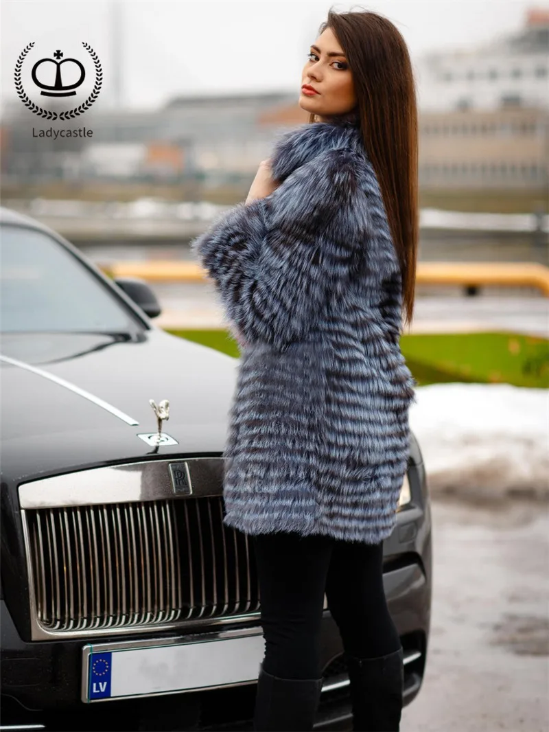 Top 2018 New Real Sliver Fox Fur Coat With O-Neck Collar Long Jacket Big Size For Women Down Fox Fur Coat From Natural Winter FC-044 13