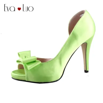 

CHS960 DHL Custom Handmade Neon Green Satin Dress Pumps Bridal Wedding Shoes Big Size Women Shoes High Heels Top Quality
