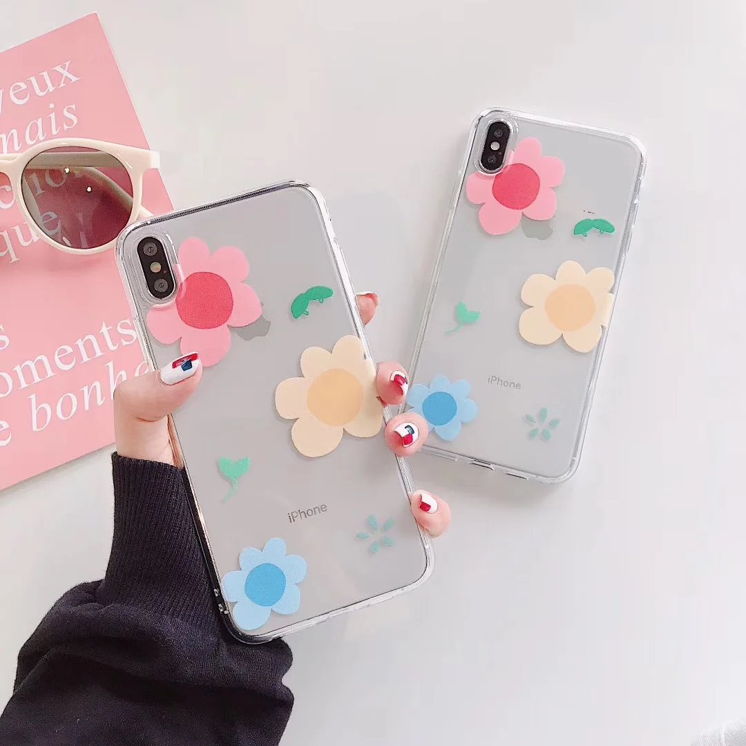 

Korea INS Simple Summer Flowers Fresh Girl phone case For iphone Xs MAX XR X 6 6s 7 8 plus Color clear soft TPU back Cover Capa