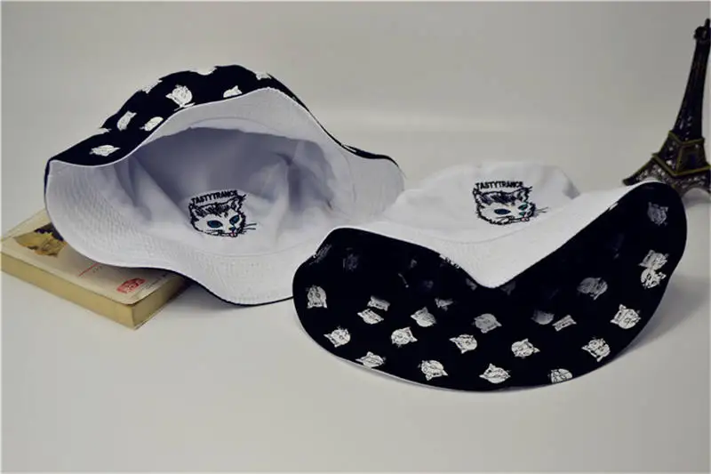 LDSLYJR Двусторонняя шляпа-ведро с принтом кошки, рыбацкая шляпа, уличная шляпа для путешествий, шляпа от солнца для мужчин и женщин 261