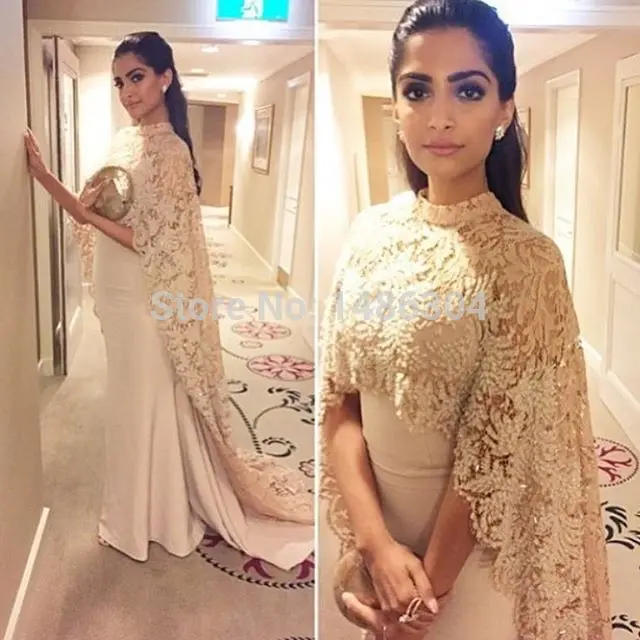 2016 Muslim Evening Dresses Sheath High Collar Champagne Lace Satin font b Islamic b font Dubai