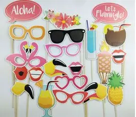 

21pcs Flamingo Photo Booth Props Tropical Hawaiian Summer Hen Party Accessories