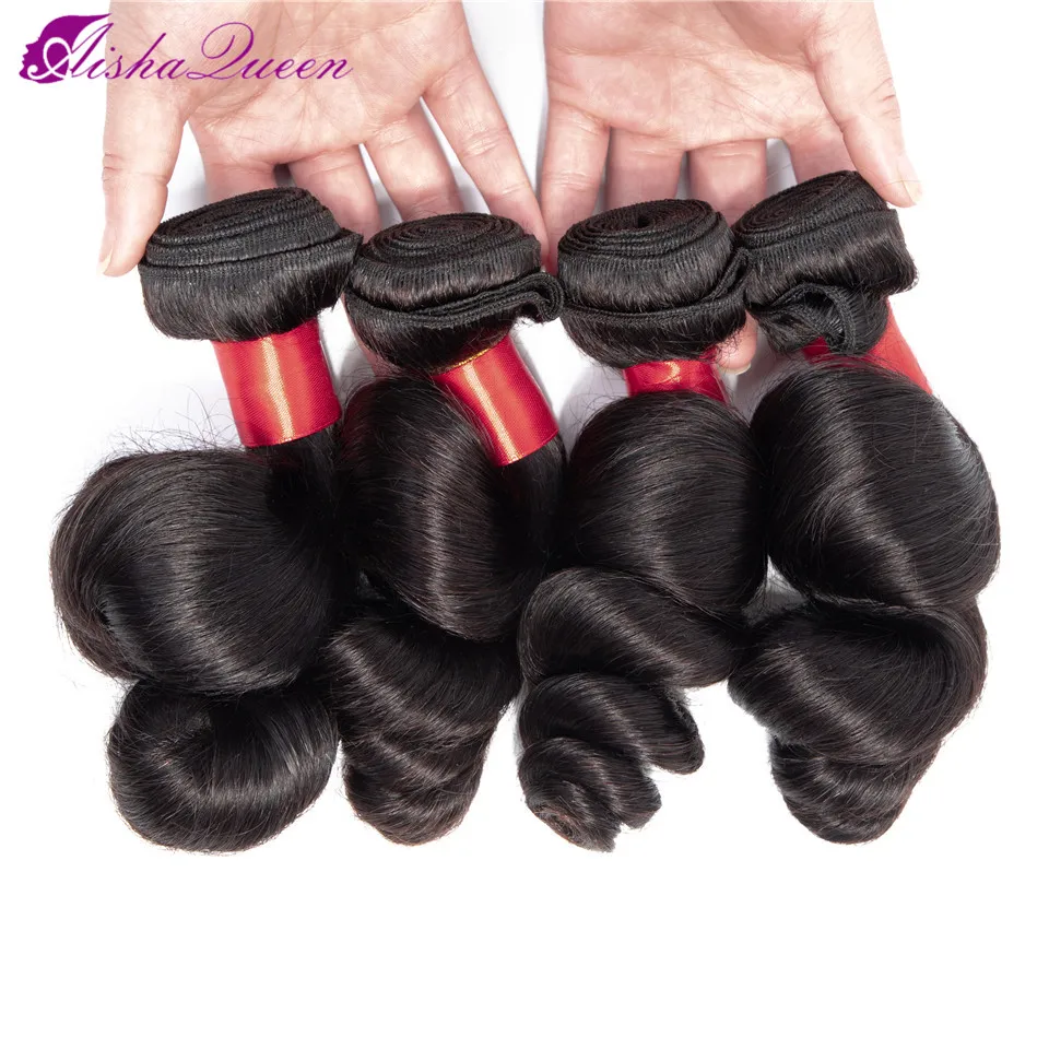 Aisha Queen Malaysian Loose Wave Human Hair Weave Bundles 4Pcs Natural Color 8-26Inch Non Remy Hair Can Be Straightened and Dyed