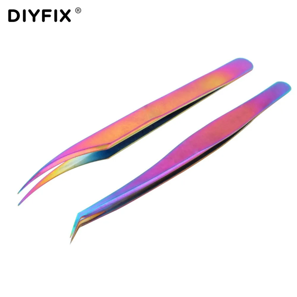 DIYFIX 2 шт. гальванические пинцеты щипцы для наращивания ресниц Изогнутые