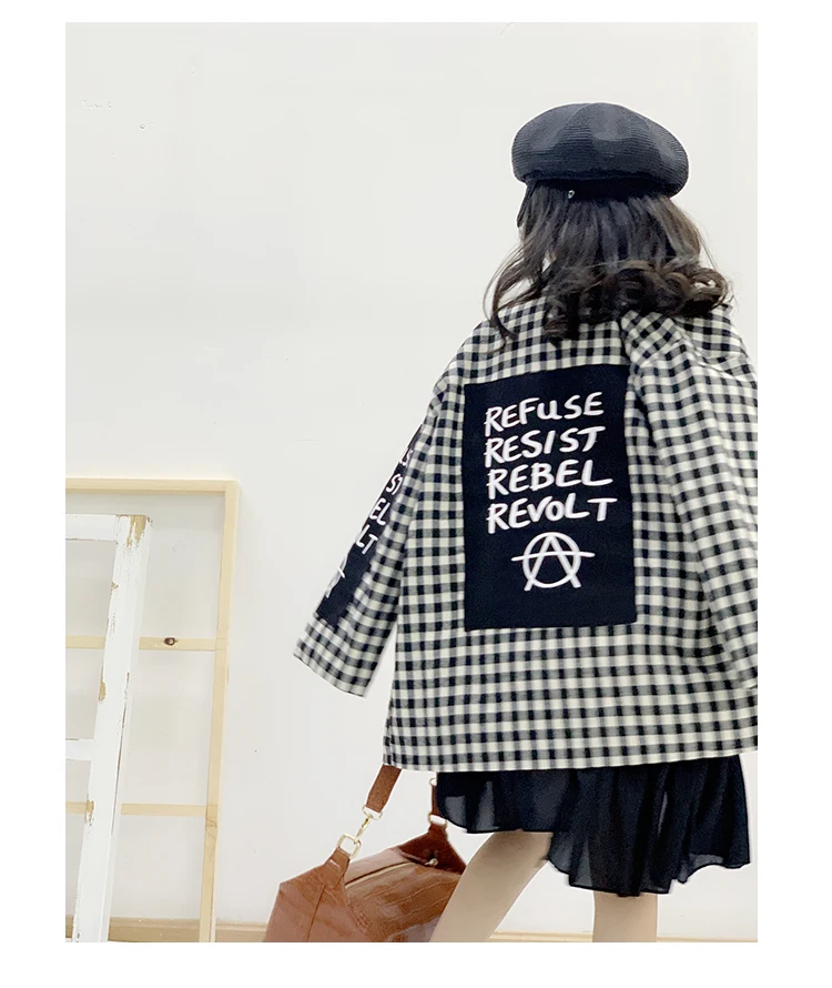 Baby girls plaid blazer coats spring autumn new Patch letter outerwear tops for children clothes teenage jackets ws904