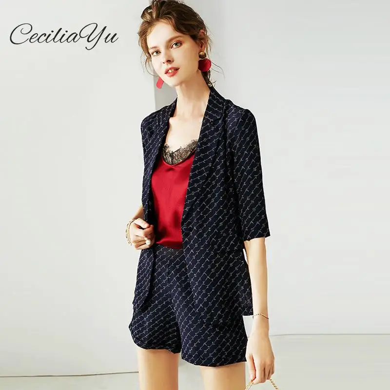 Zomer Kleding Voor Vrouwen 2019 vrouwen Dragen Gedrukt Zijden Kleding Pak Korte Broek Pak vrouwen Twee stuk pak Ceciliayu
