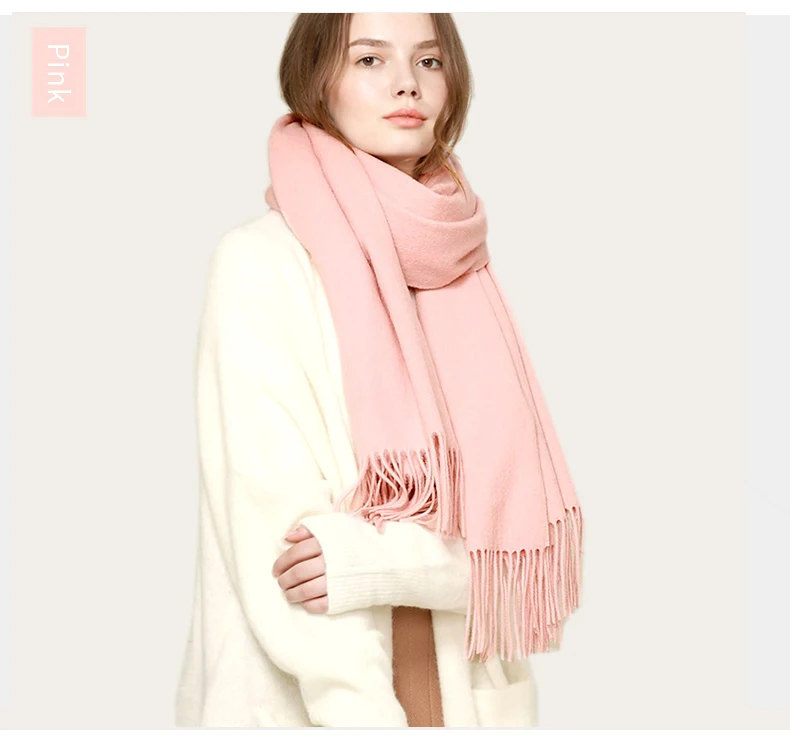 Чистый шерстяной шарф для женщин роскошный бренд шали и обертывания для женщин Мягкий теплый шейный платок глушитель однотонные зимние шерстяные шарфы