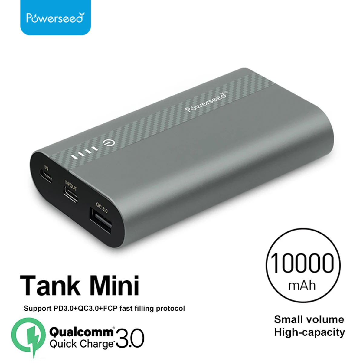 Powerseed 10000mAh QC3.0 Quick Charge 3.0 Power Bank Dual USB Powerbank Portable External Battery Charger For iPhone For Samsung