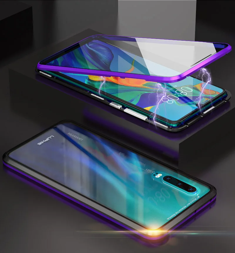 Luxury Magnetic Adorption Metal Armor Case For Huawei P30 Pro Glass Back Cover Aluminum Bumper On |