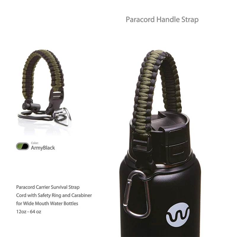 Ручка Paracord для гидрофляжки бутылка воды выживания с защитным кольцом карабин