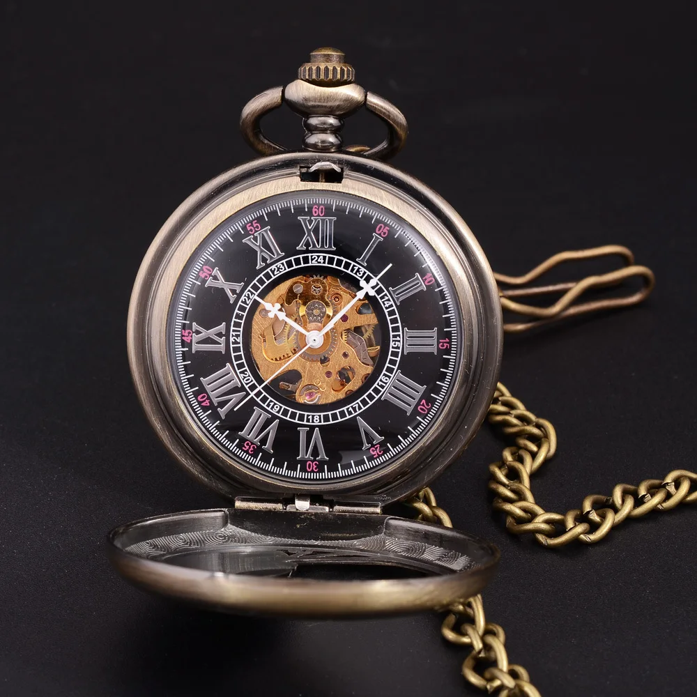 Phoenix Wings резьба Скелет Механические карманные часы Для мужчин антикварный элегантный Для мужчин часы в стиле ретро бронзовые карманные часы