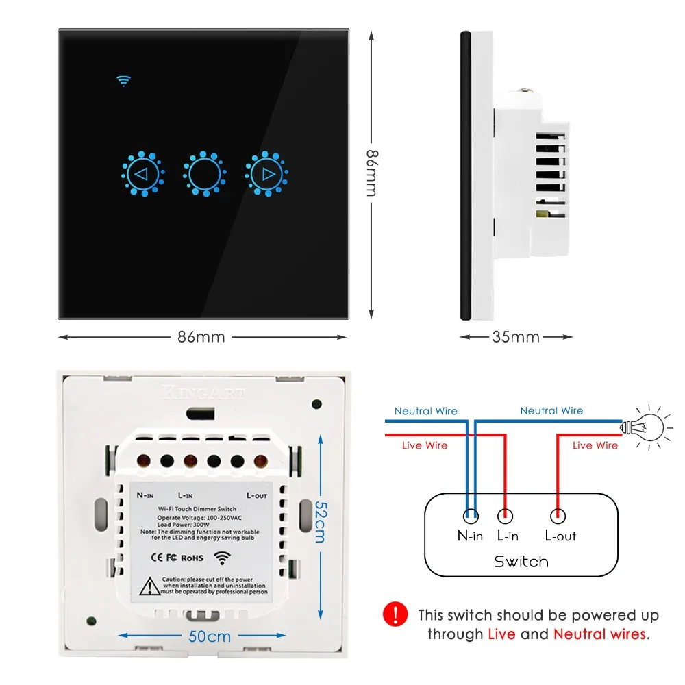 Настенный сенсорный переключатель с регулируемой яркостью, Wi-Fi, стеклянная панель, плавный диммер, приложение Ewelink, поддержка Alexa Google Home, ЕС, Великобритания, черный умный переключатель