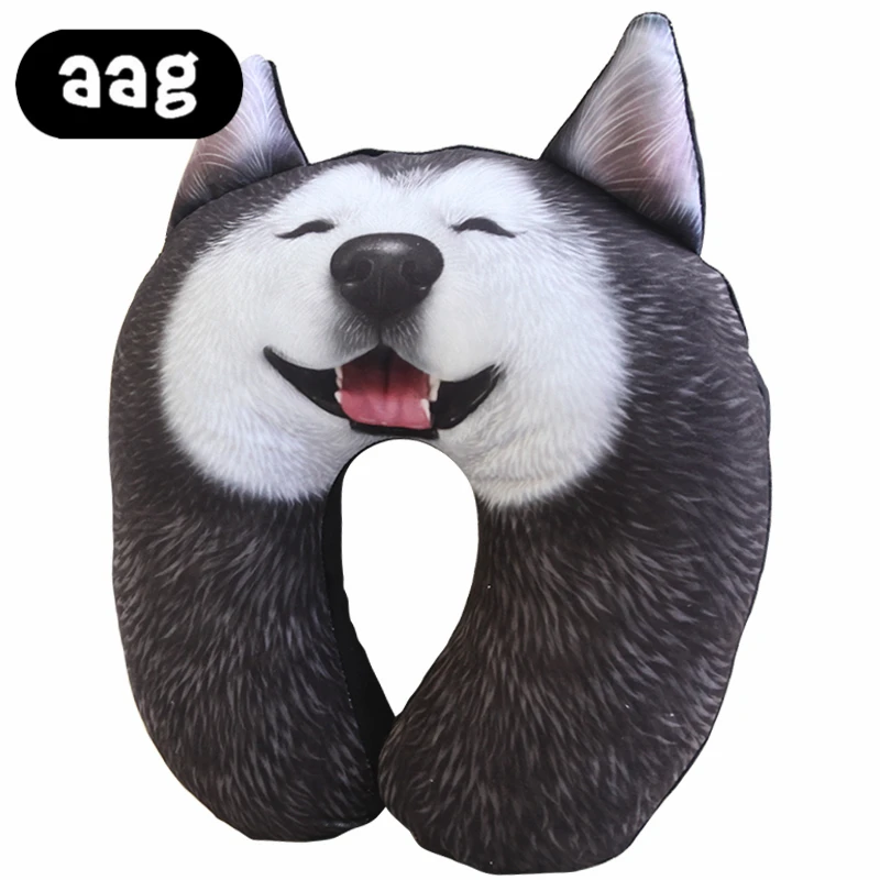 AAG U shape Nap Pillow with Funny 3D emulational Husky Expressions Dog Pattern Super Cute Plush