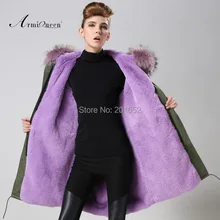 Женская Mrs с капюшоном меховой воротник толстый мягкий длинное пальто Верхняя одежда куртка Фиолетовый Мех животных куртка на подкладке