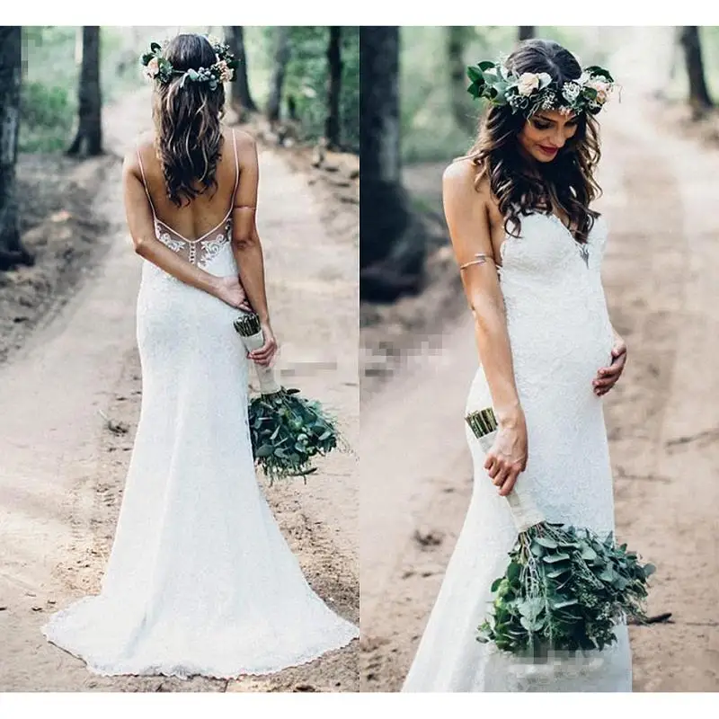 

Country Boho Maternity Lace Wedding Dresses 2019 vestido de novia Pregnant Women Mermaid Bridal Gowns Handmade gelinlik