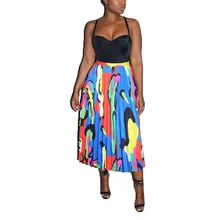 Женская длинная Плиссированная Юбка ампир летние богемные вечерние юбки с принтом и высокой талией для клуба