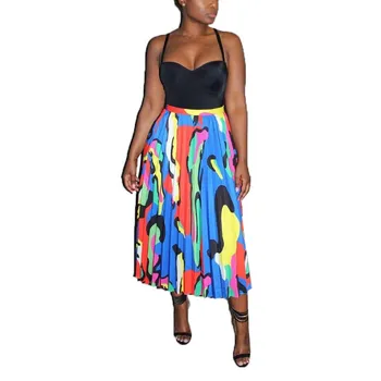 

Women's Long Pleated Skirt Empire 2019 Summer Bohemian Printed High Waist Party Club Skirt