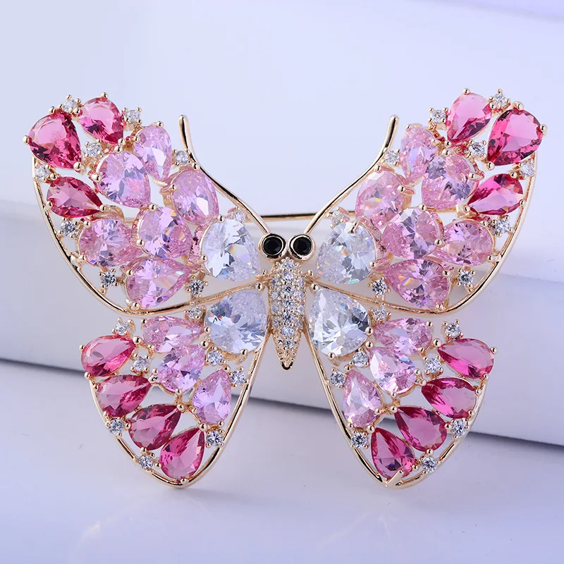 

New Luxury Pink CZ Cubic Zircon Butterfly Brooch Pin Women Ladies Scarf Shawl Buckle Brooches XR04212F