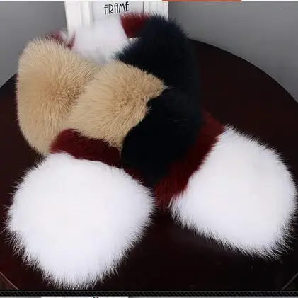 

new south korea delicate patchwork coloful stripe fox fur scarf multi color long muffler genuine fox fur scarf winter women cute