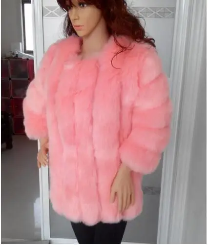 Модное зимнее женское меховое пальто женская одежда роскошное высококачественное Женское пальто из искусственного лисьего меха зимнее пальто 6XL - Цвет: pink